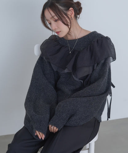 アシンメトリーフリルニットトップス