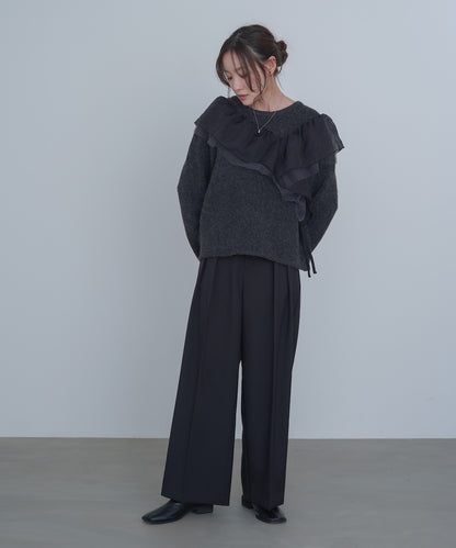 アシンメトリーフリルニットトップス