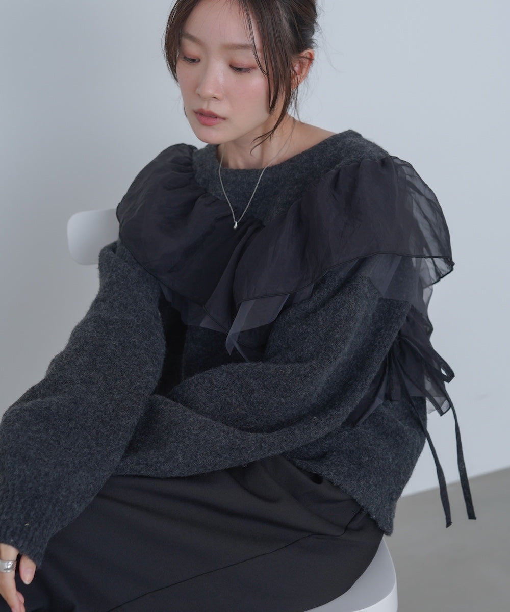 アシンメトリーフリルニットトップス