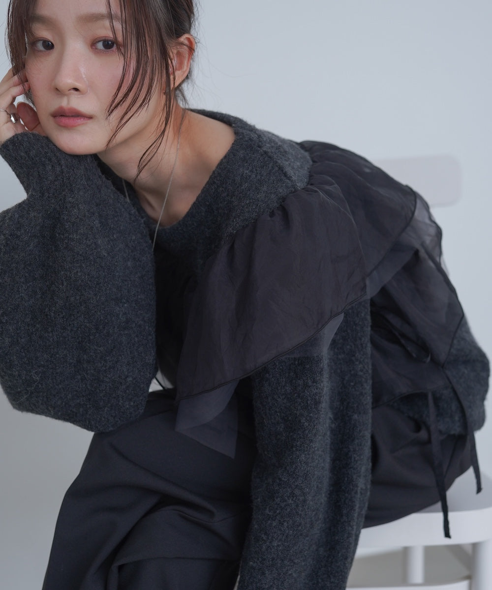 アシンメトリーフリルニットトップス