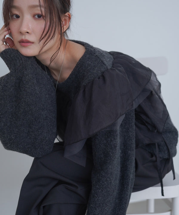 アシンメトリーフリルニットトップス