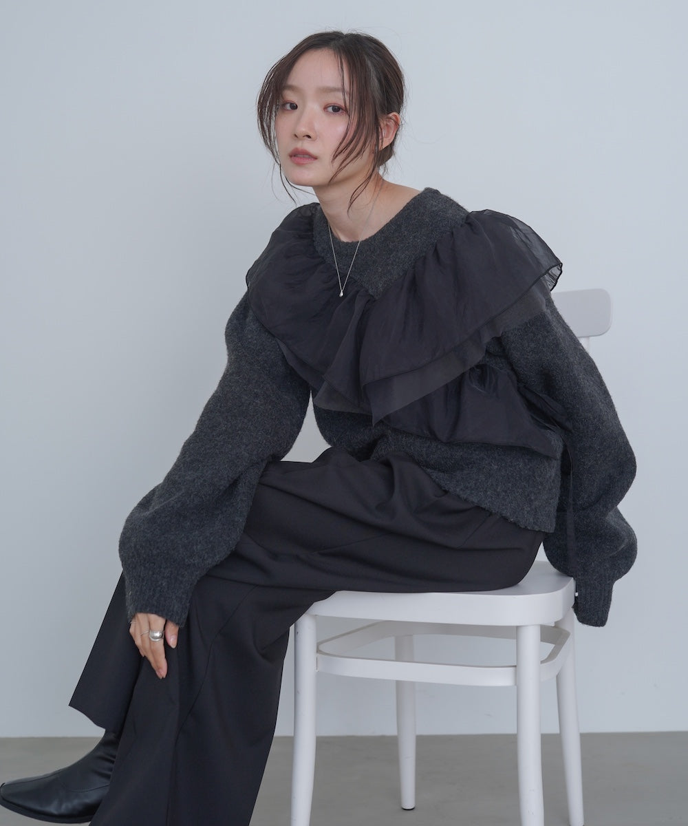 アシンメトリーフリルニットトップス