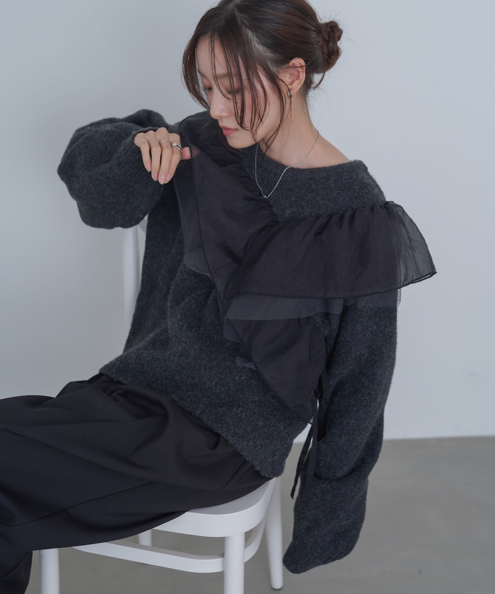 アシンメトリーフリルニットトップス