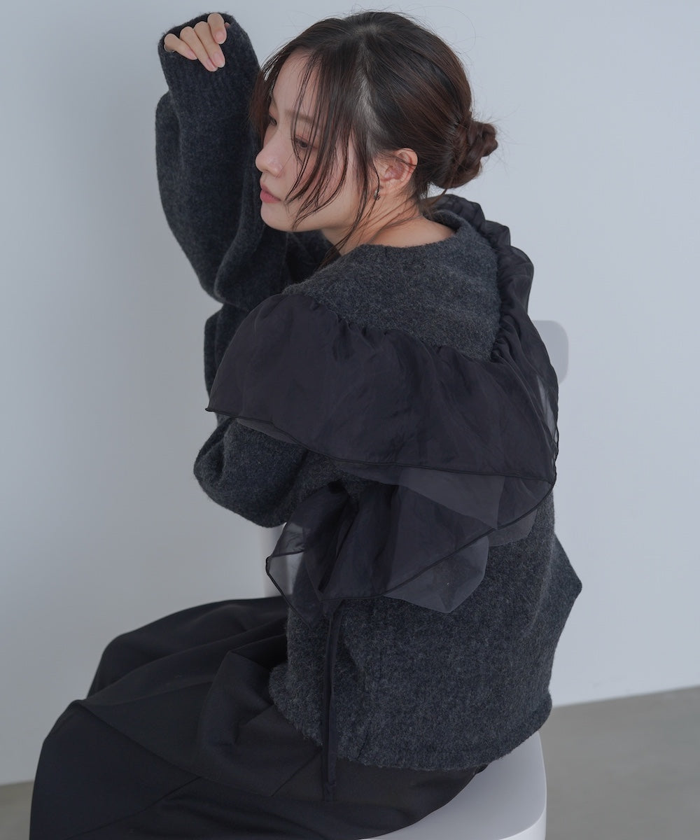アシンメトリーフリルニットトップス