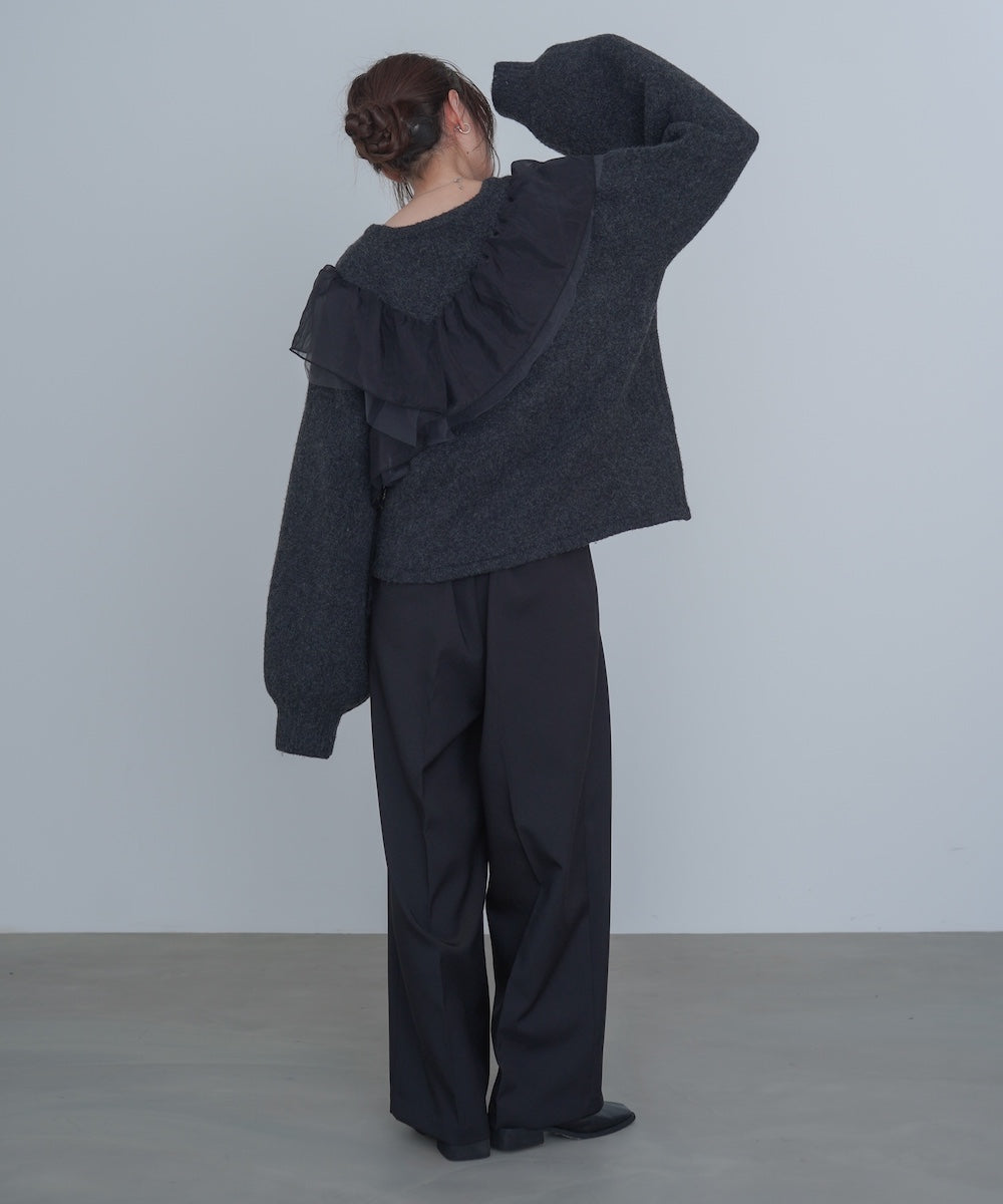 アシンメトリーフリルニットトップス