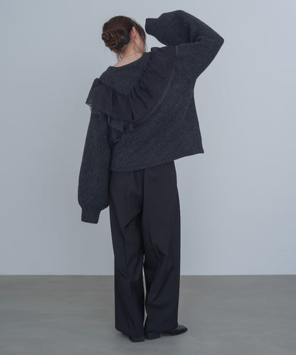 アシンメトリーフリルニットトップス