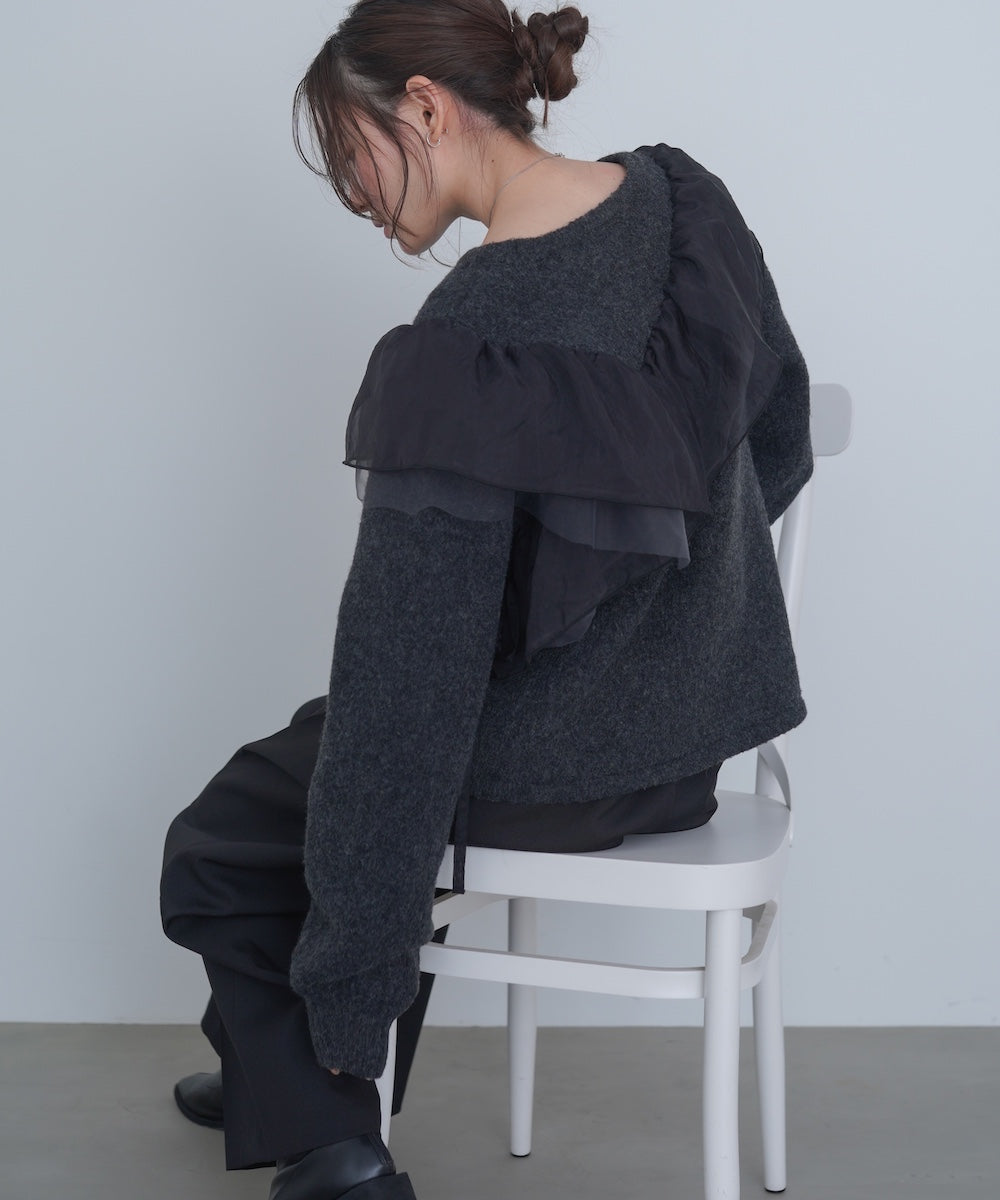 アシンメトリーフリルニットトップス