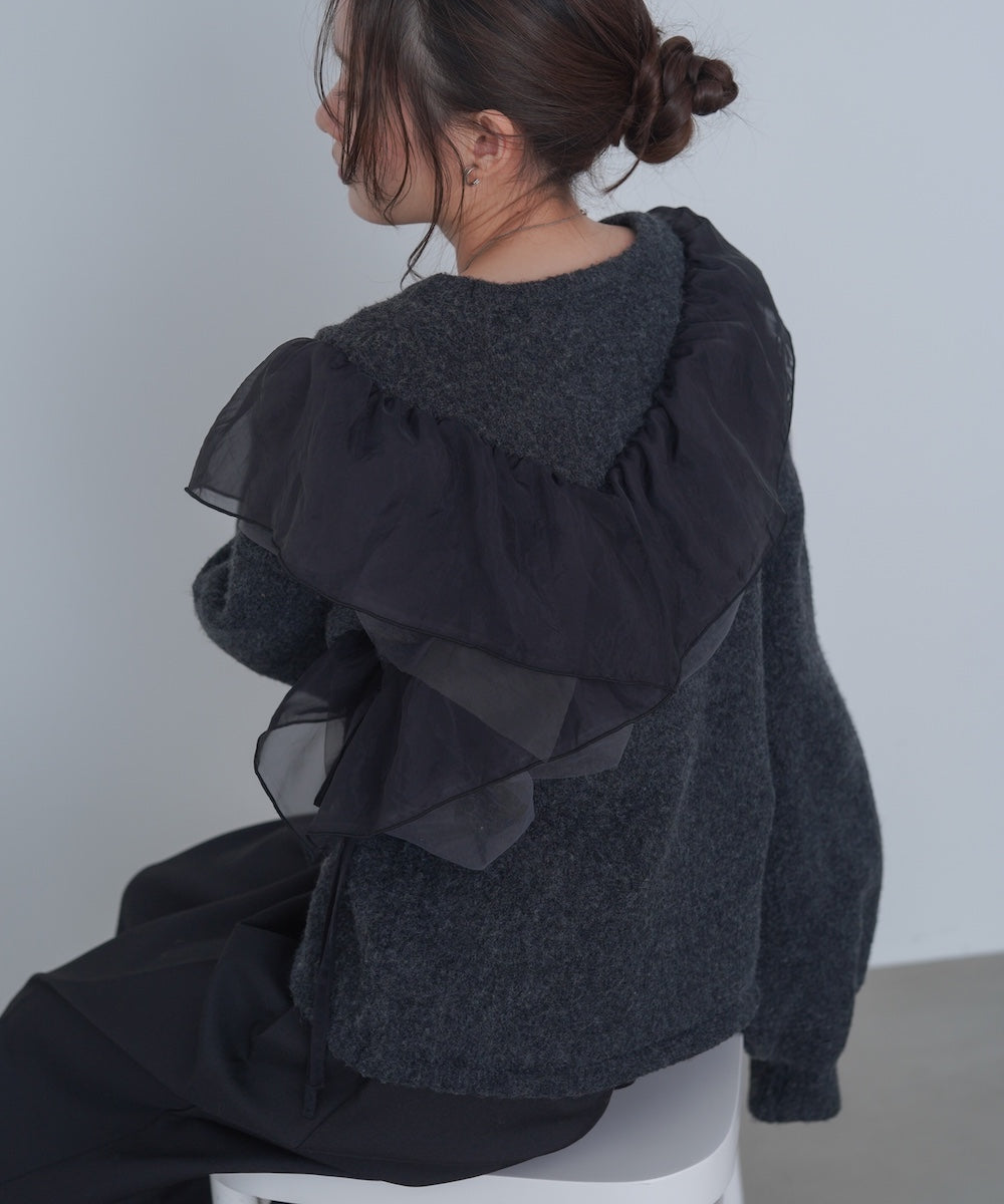 アシンメトリーフリルニットトップス