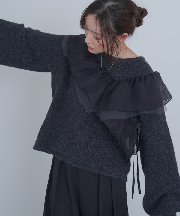 アシンメトリーフリルニットトップス