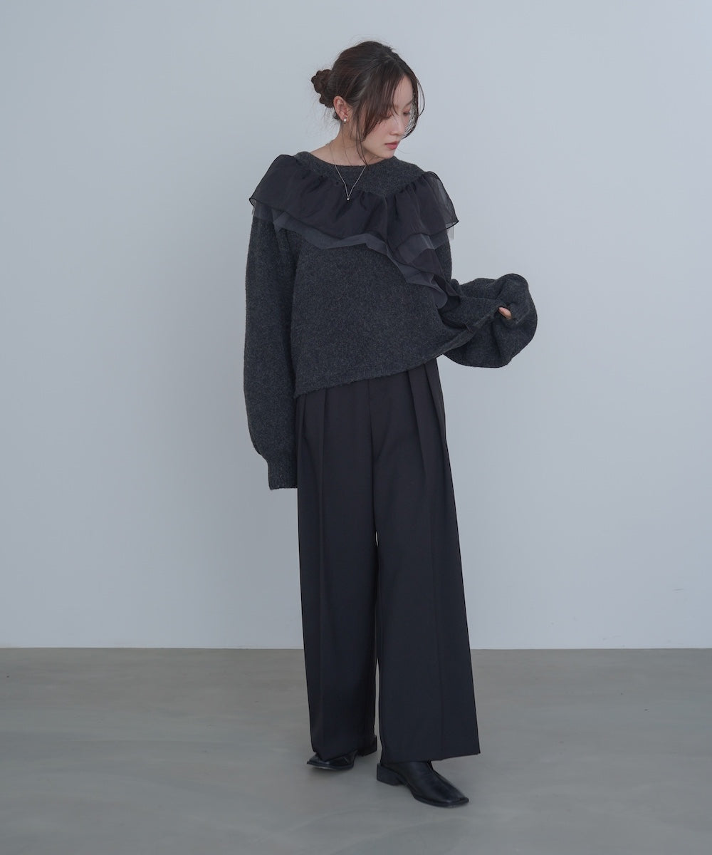 アシンメトリーフリルニットトップス