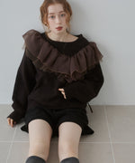 アシンメトリーフリルニットトップス