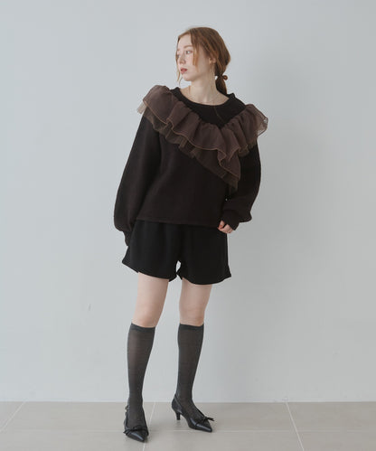 アシンメトリーフリルニットトップス