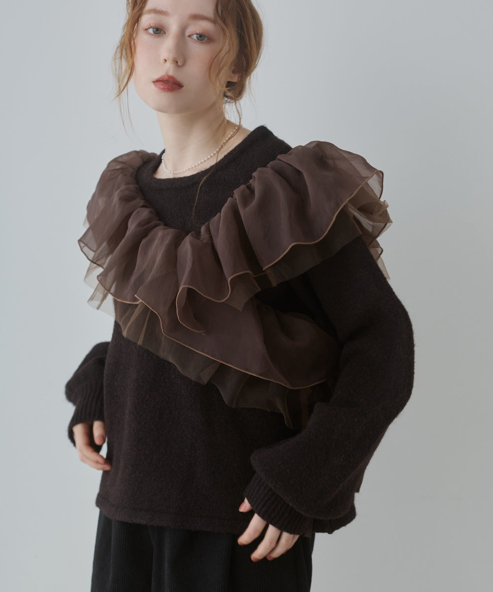 アシンメトリーフリルニットトップス