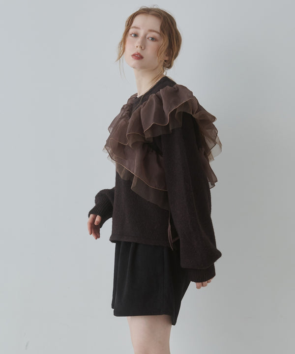 アシンメトリーフリルニットトップス