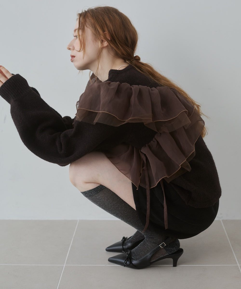 アシンメトリーフリルニットトップス