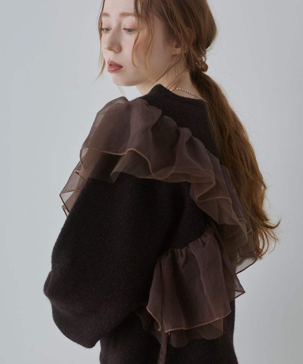 アシンメトリーフリルニットトップス