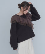 アシンメトリーフリルニットトップス