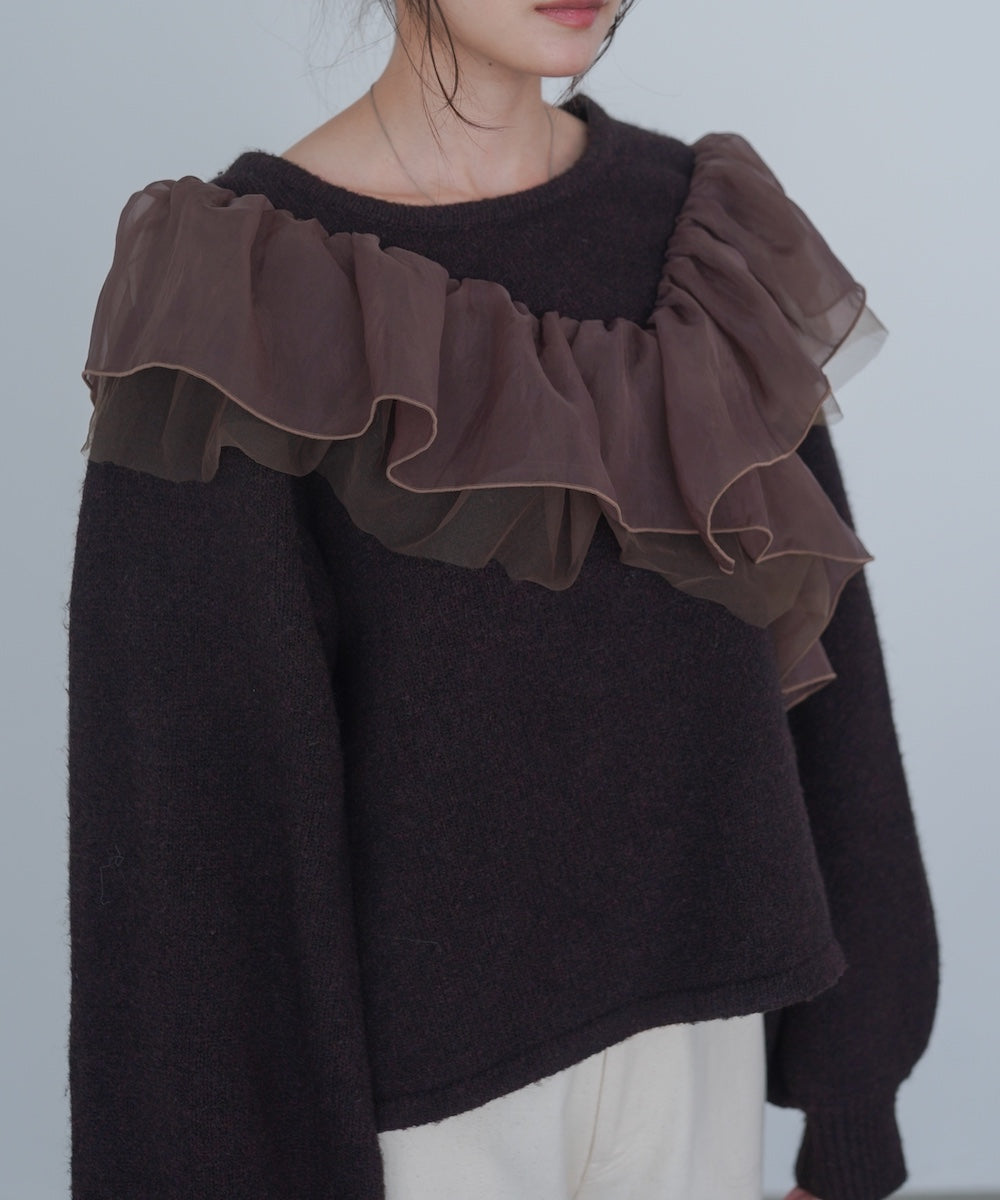 アシンメトリーフリルニットトップス