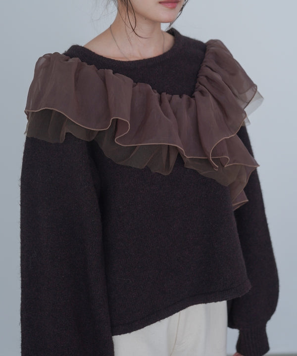 アシンメトリーフリルニットトップス