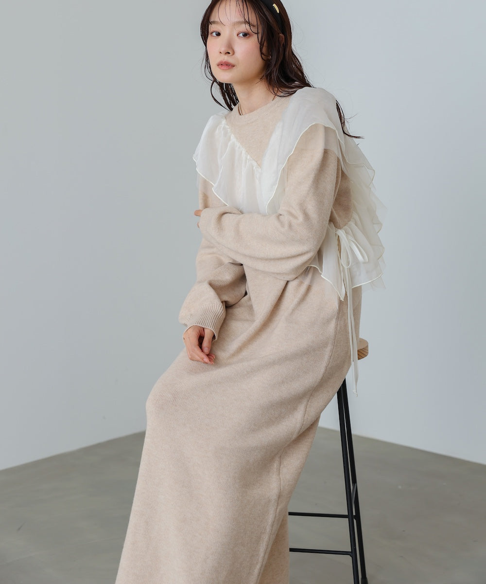 【S・M・Lサイズ】アシンメトリーフリルニットワンピース