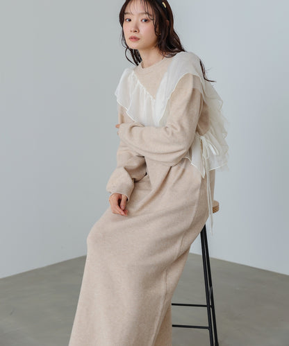 【S・M・Lサイズ】アシンメトリーフリルニットワンピース