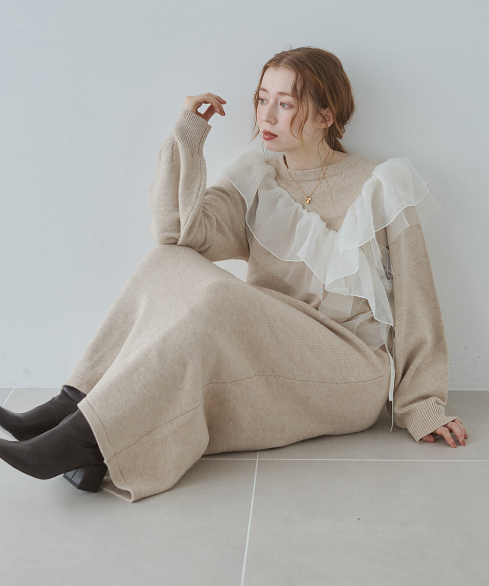 S・M・Lサイズ】アシンメトリーフリルニットワンピース – Bab