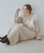 【S・M・Lサイズ】アシンメトリーフリルニットワンピース