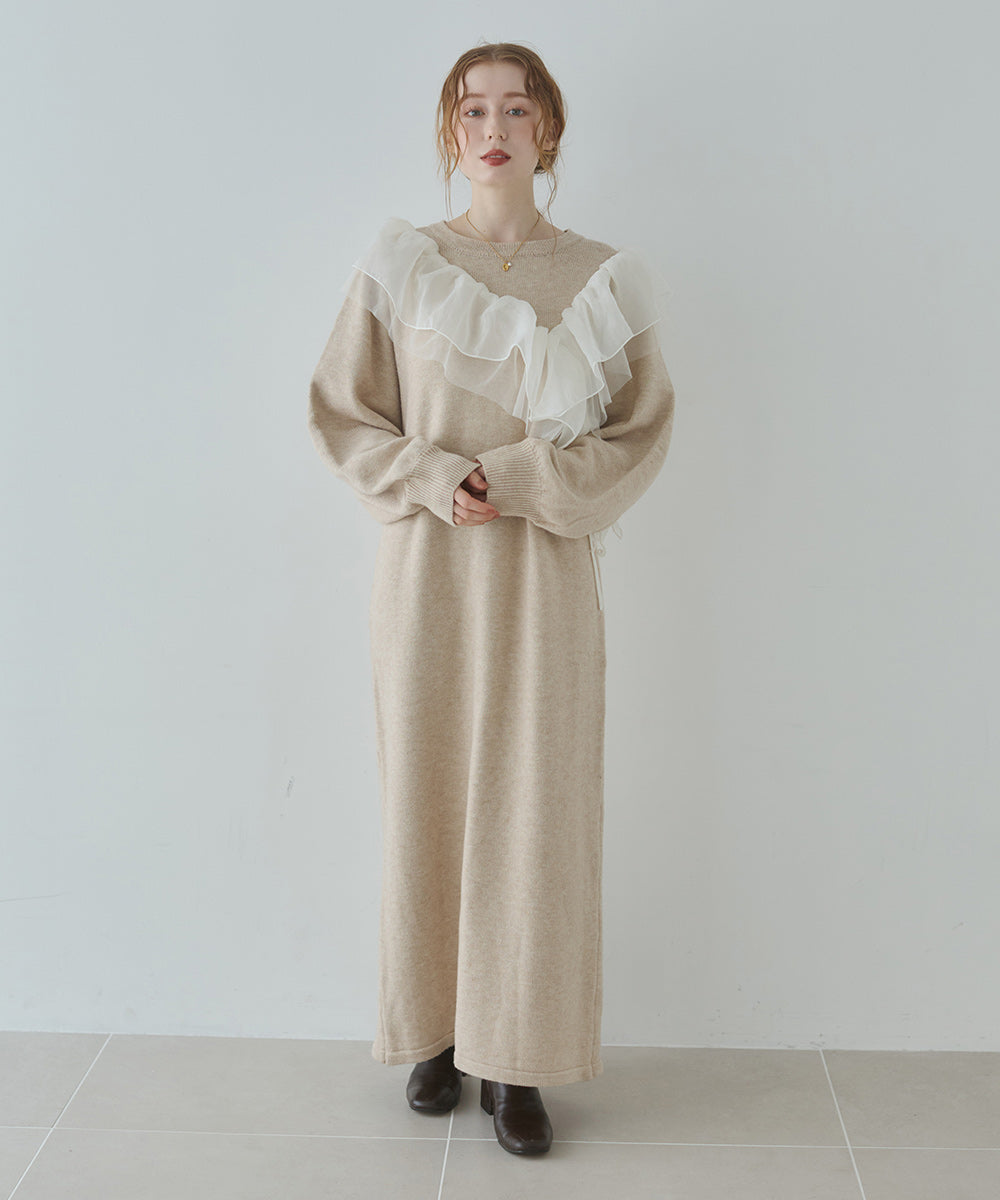 S・M・Lサイズ】アシンメトリーフリルニットワンピース – Bab