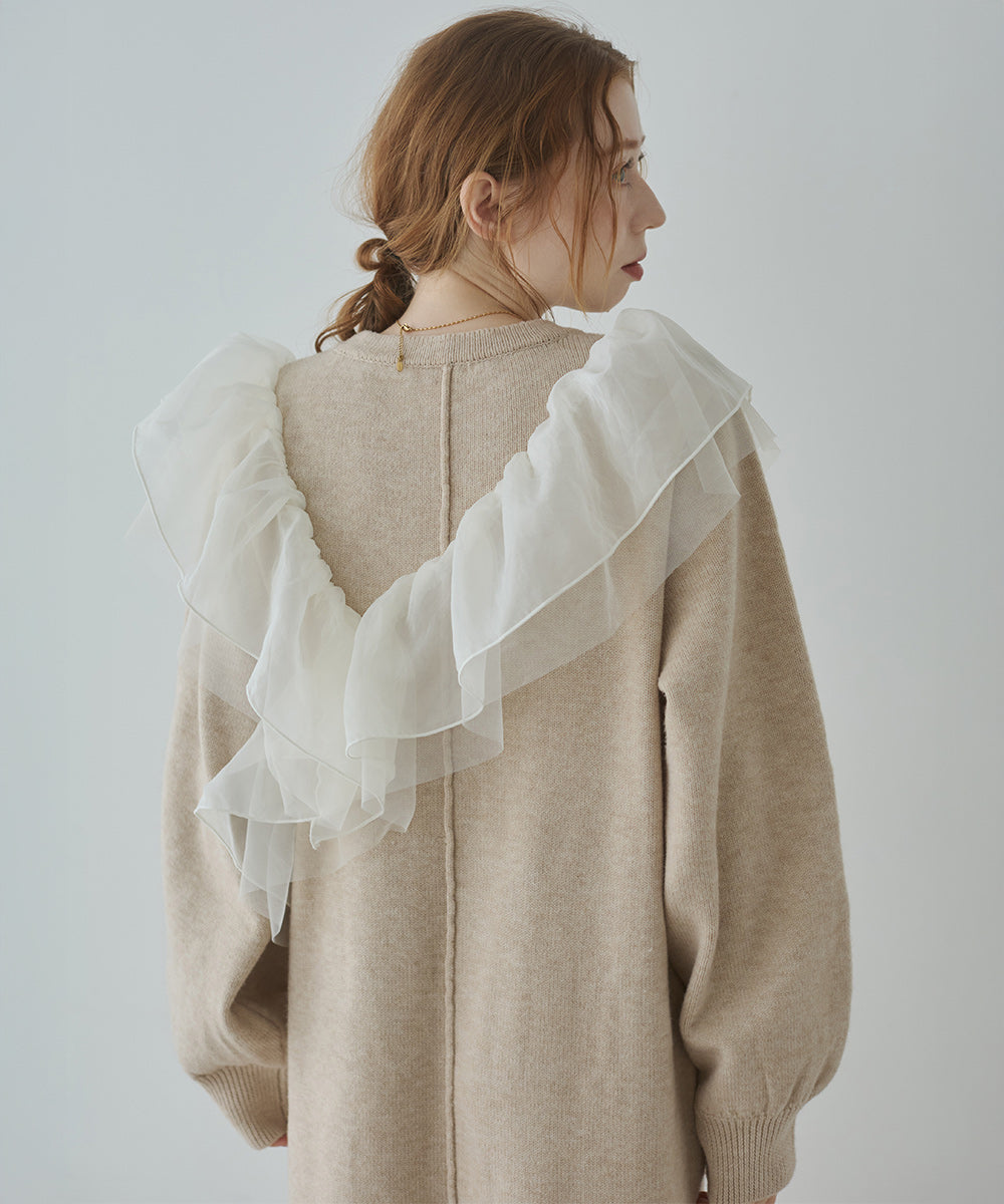 【S・M・Lサイズ】アシンメトリーフリルニットワンピース