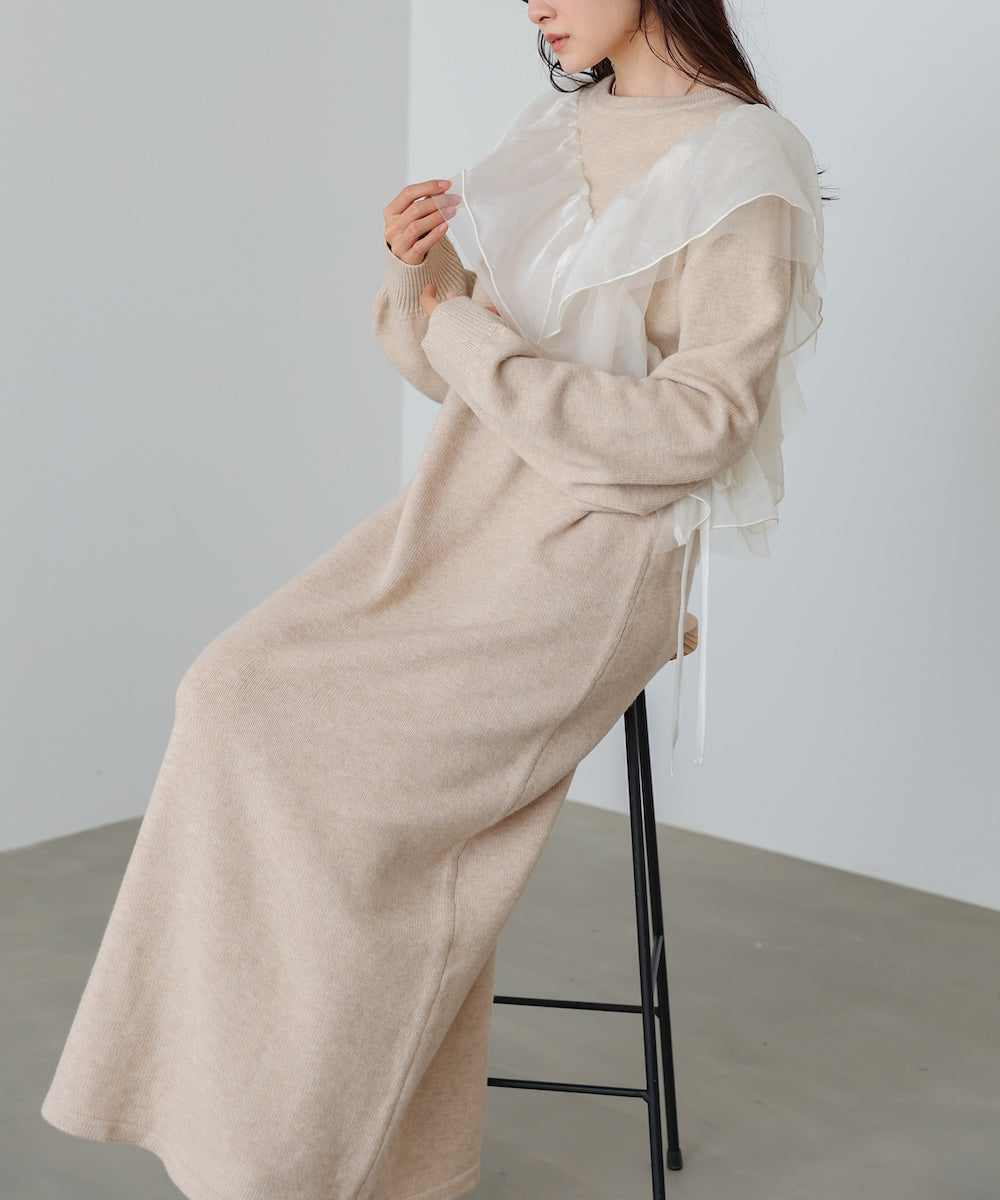 S・M・Lサイズ】アシンメトリーフリルニットワンピース – Bab