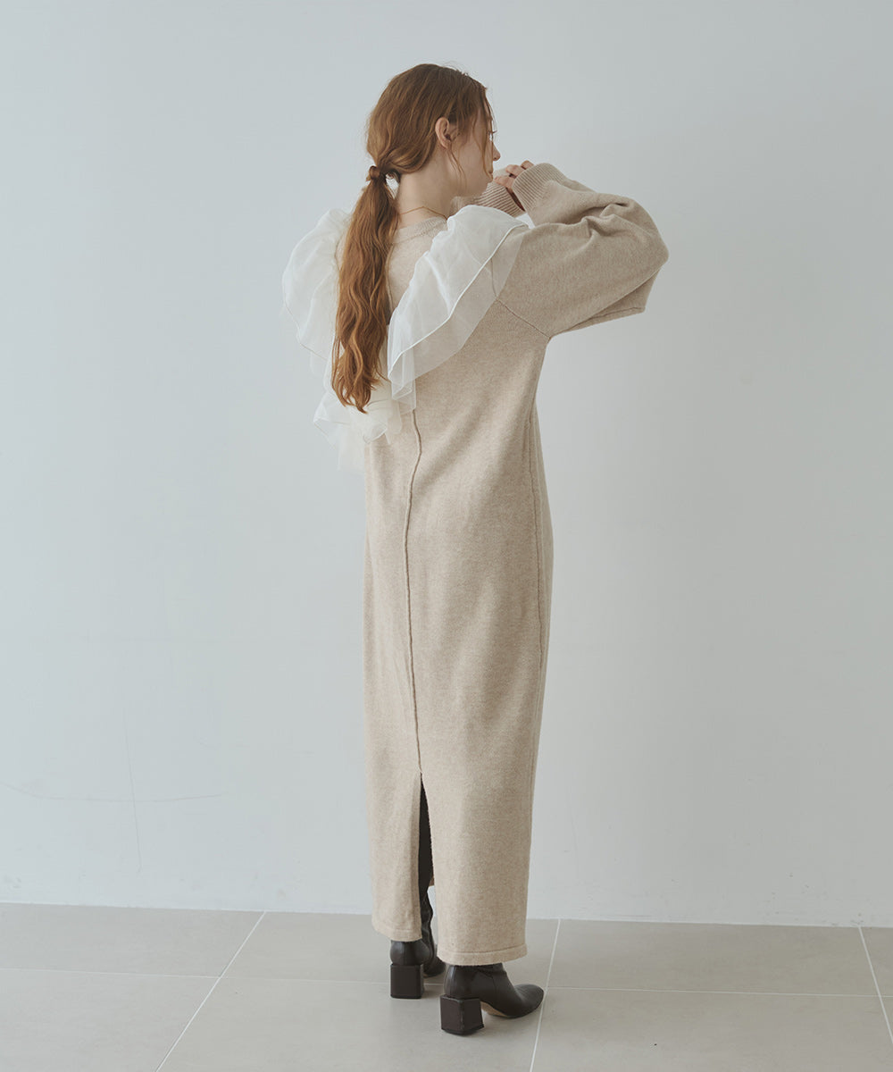 【S・M・Lサイズ】アシンメトリーフリルニットワンピース