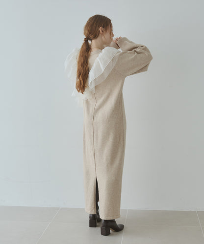 【S・M・Lサイズ】アシンメトリーフリルニットワンピース