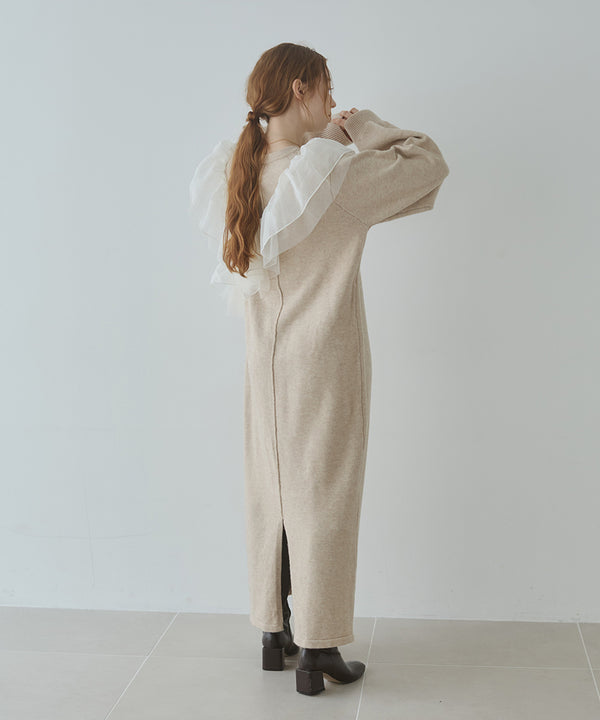 【S・M・Lサイズ】アシンメトリーフリルニットワンピース