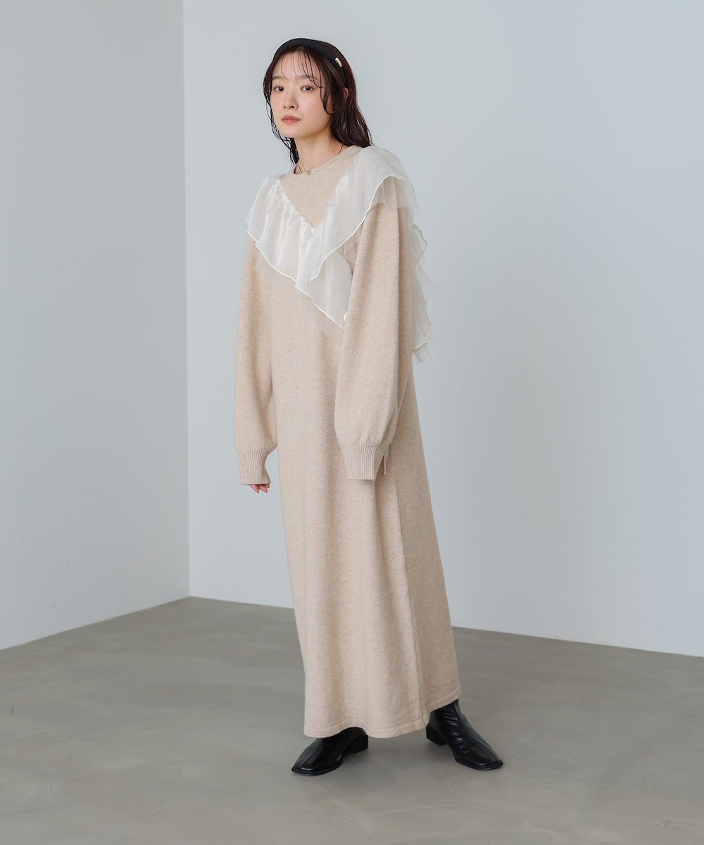 【S・M・Lサイズ】アシンメトリーフリルニットワンピース