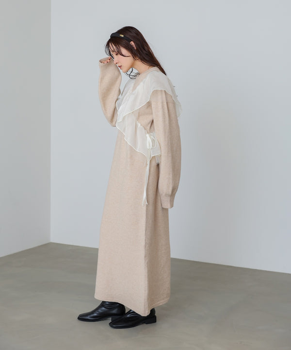 【S・M・Lサイズ】アシンメトリーフリルニットワンピース