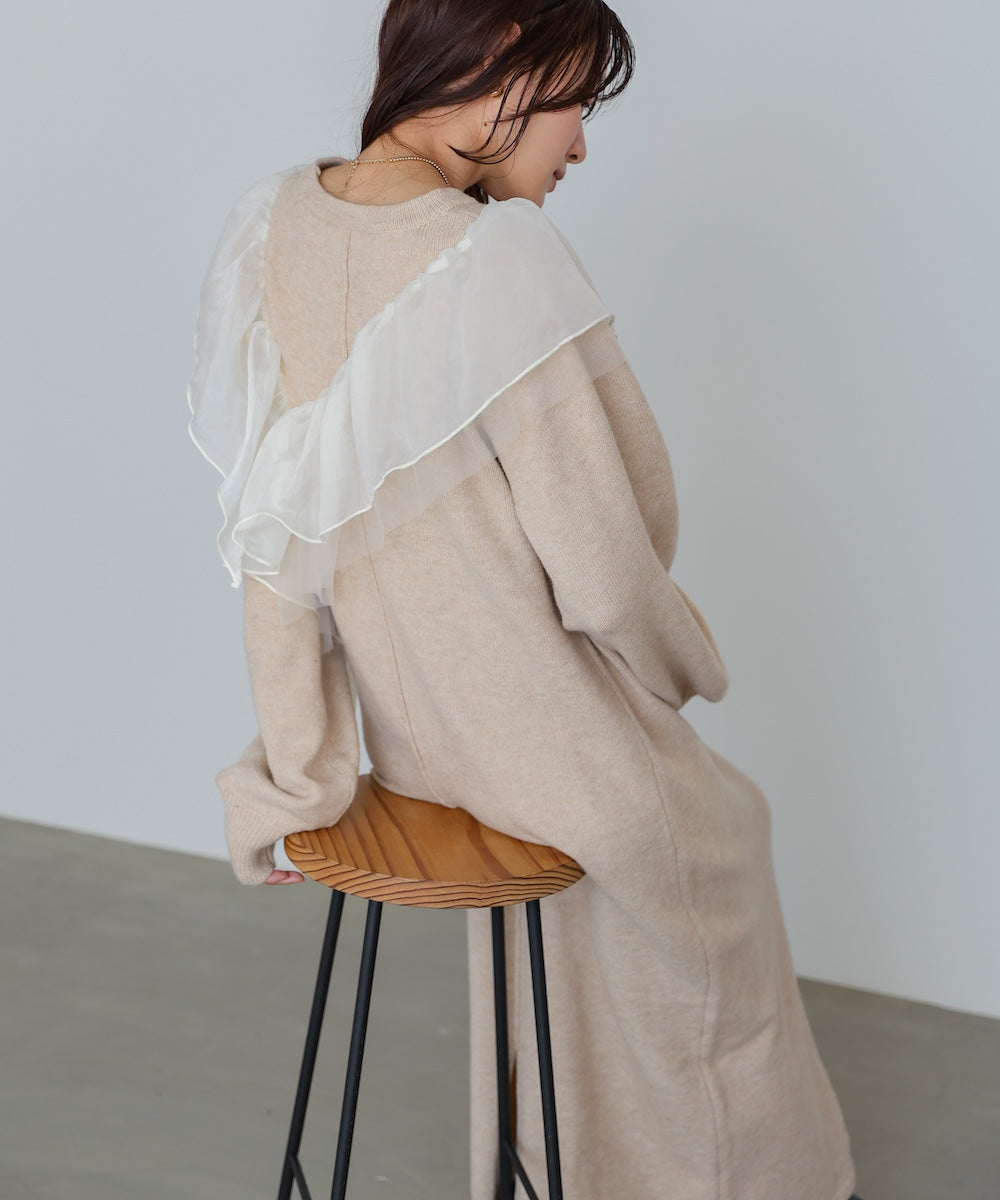 S・M・Lサイズ】アシンメトリーフリルニットワンピース – Bab