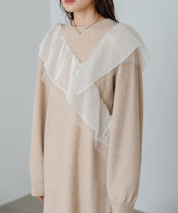 【S・M・Lサイズ】アシンメトリーフリルニットワンピース