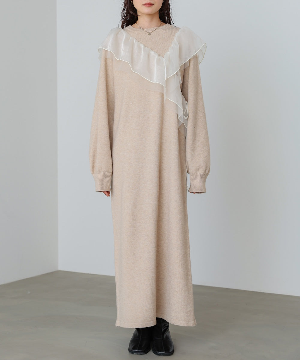 S・M・Lサイズ】アシンメトリーフリルニットワンピース – Bab