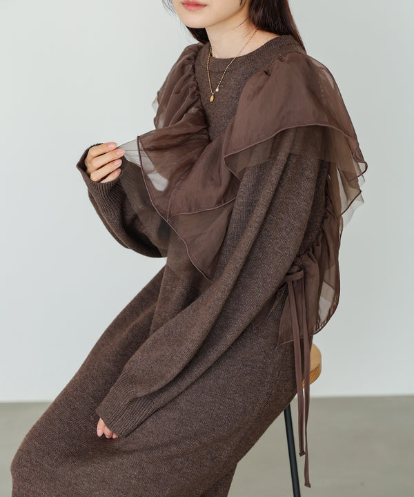 【S・M・Lサイズ】アシンメトリーフリルニットワンピース