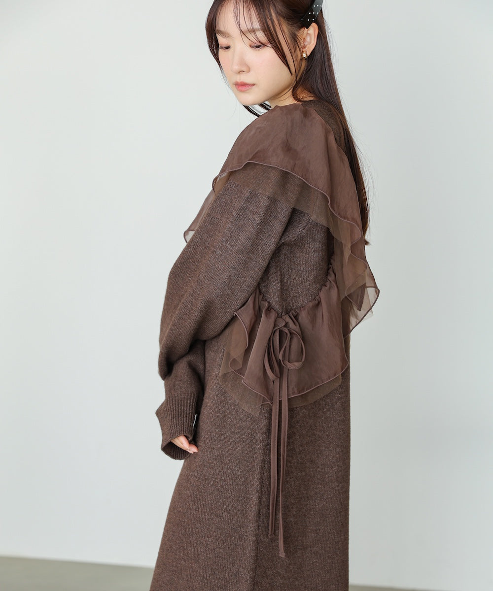 【S・M・Lサイズ】アシンメトリーフリルニットワンピース