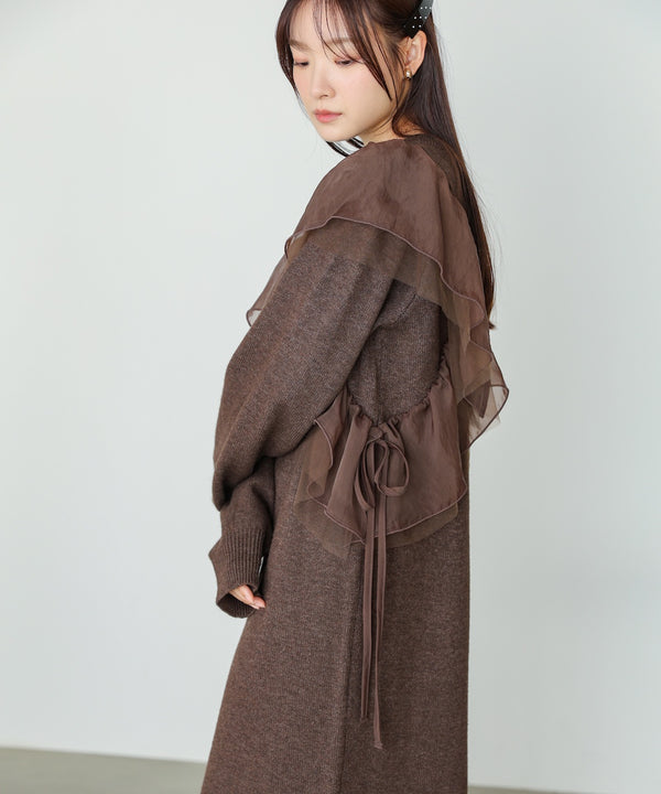 【S・M・Lサイズ】アシンメトリーフリルニットワンピース