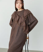 【S・M・Lサイズ】アシンメトリーフリルニットワンピース
