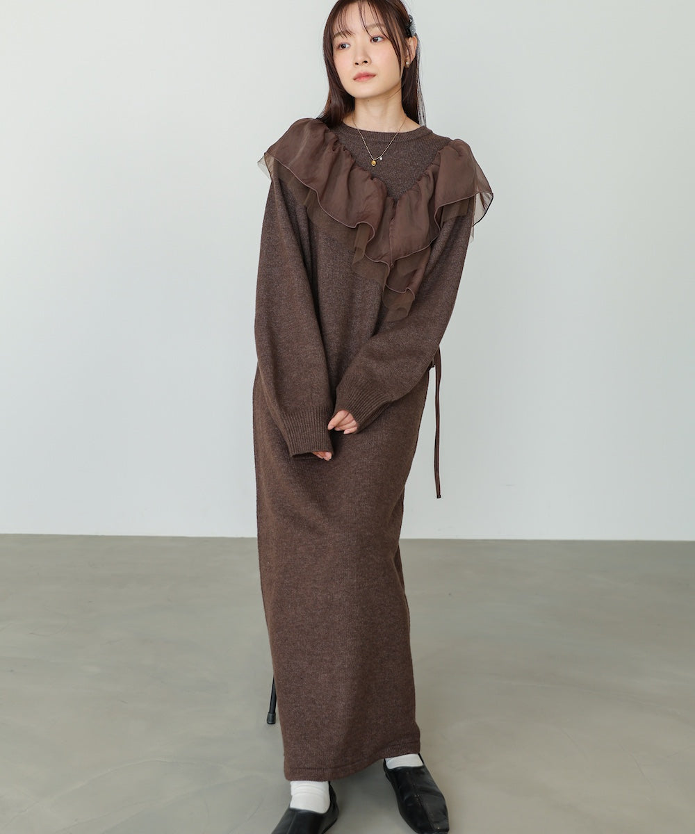 S・M・Lサイズ】アシンメトリーフリルニットワンピース – Bab