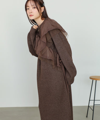 【S・M・Lサイズ】アシンメトリーフリルニットワンピース