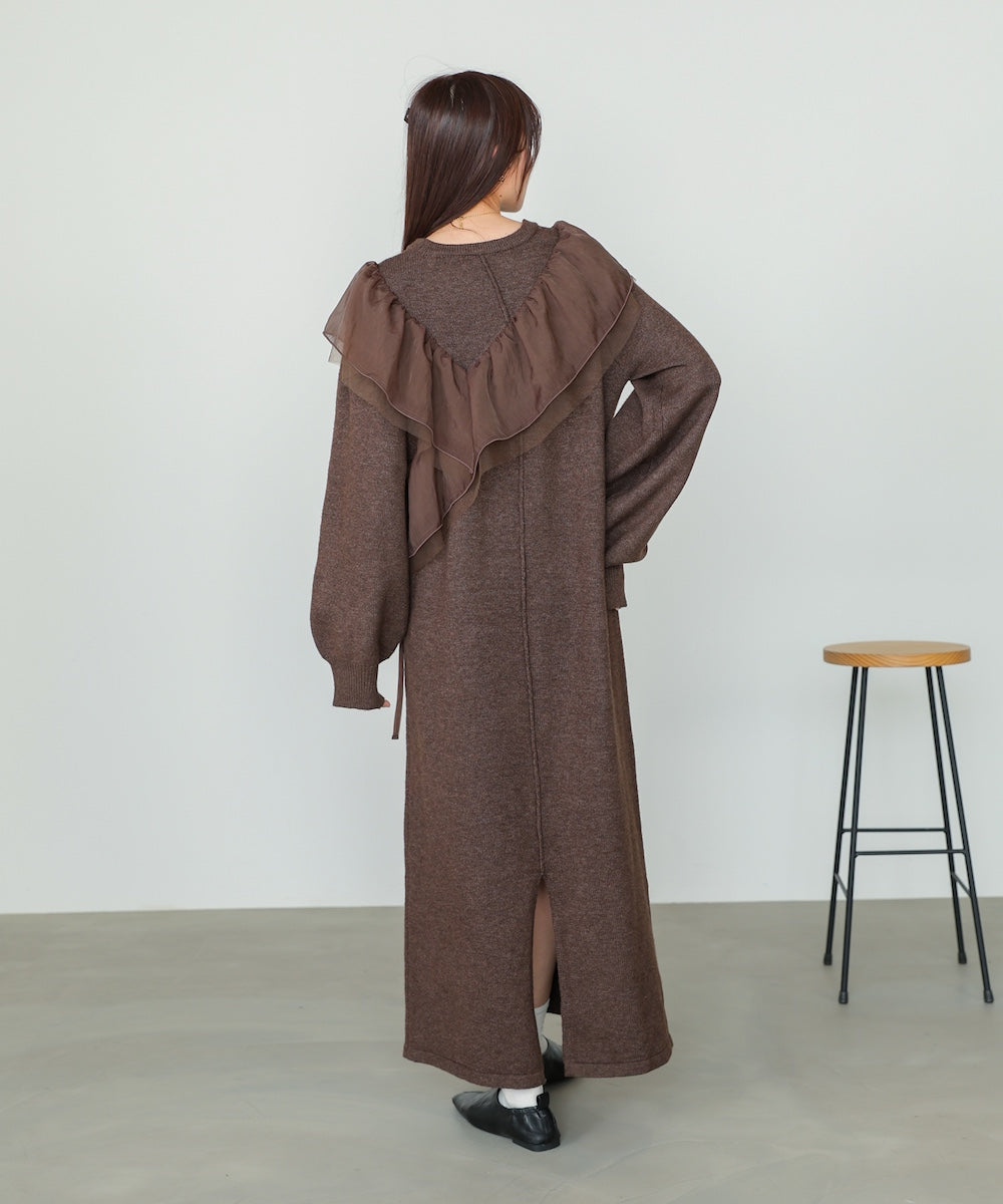 【S・M・Lサイズ】アシンメトリーフリルニットワンピース