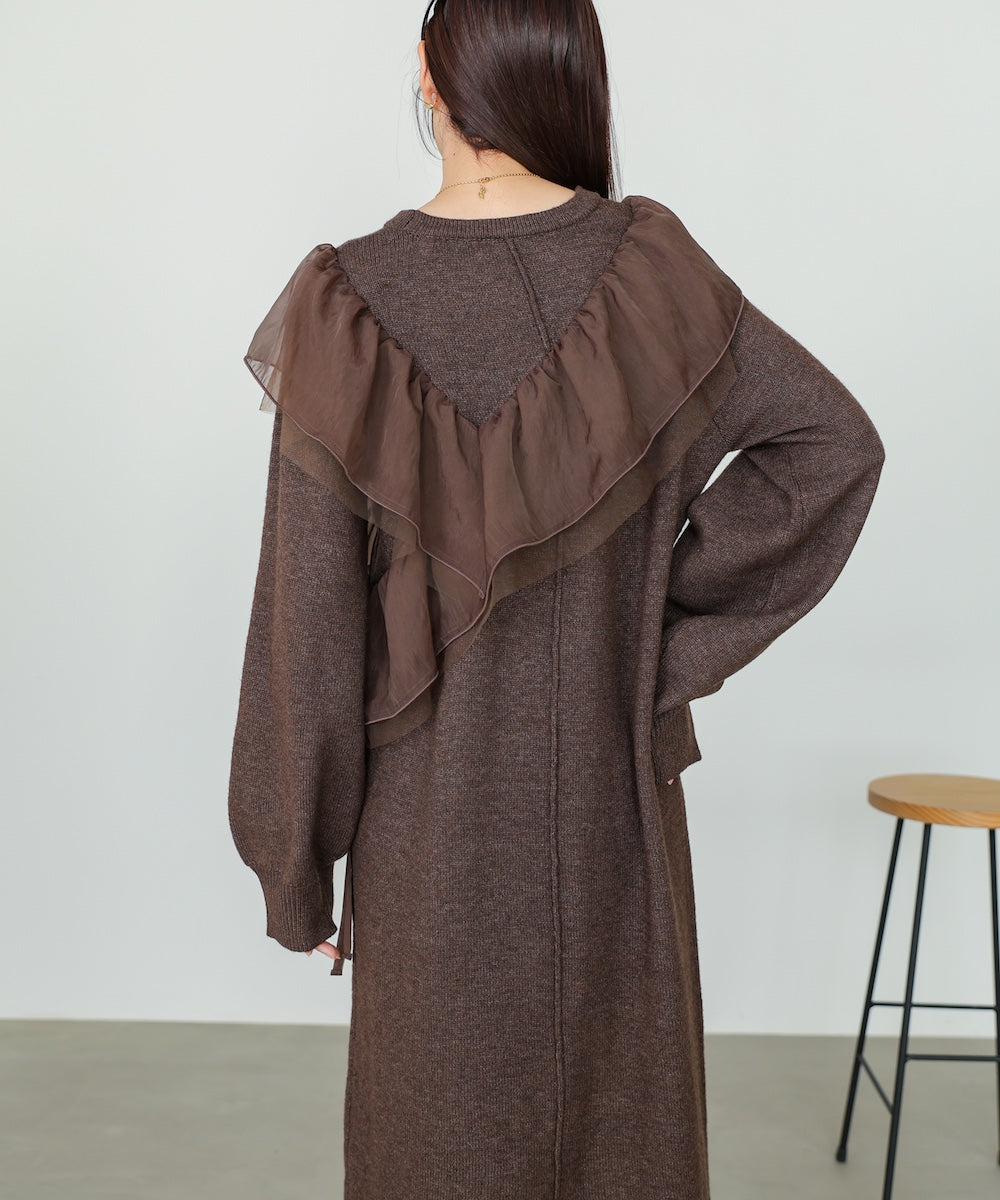 【S・M・Lサイズ】アシンメトリーフリルニットワンピース