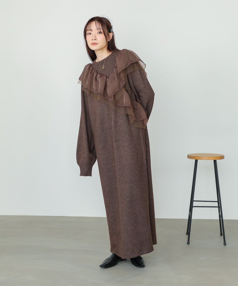 【S・M・Lサイズ】アシンメトリーフリルニットワンピース