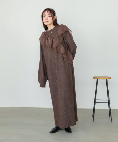 【S・M・Lサイズ】アシンメトリーフリルニットワンピース