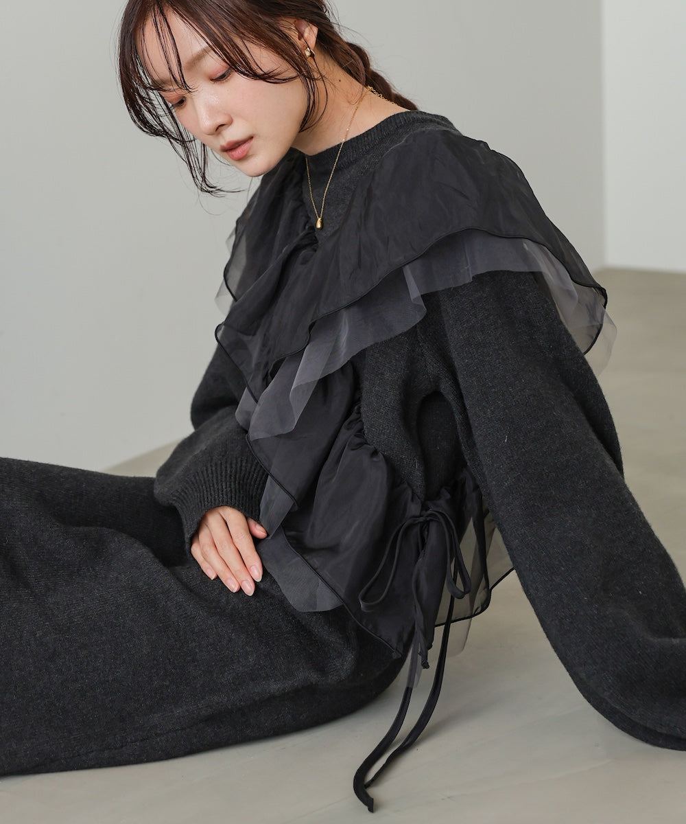 【S・M・Lサイズ】アシンメトリーフリルニットワンピース