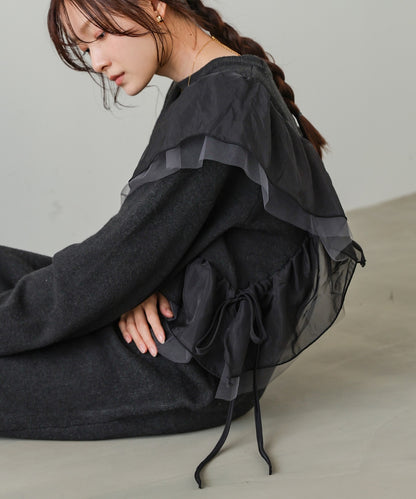 【S・M・Lサイズ】アシンメトリーフリルニットワンピース